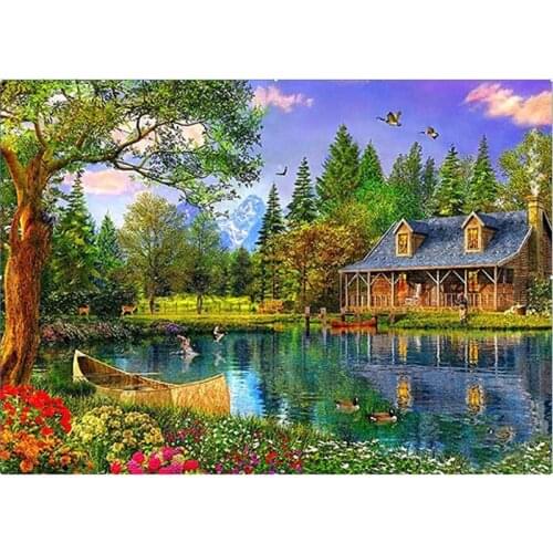 The new DIY 5D Diamond mosaic Landscapes Garden lodge Painting Cross Stitch Kits Diamonds Embroidery Home Decoration The scenery