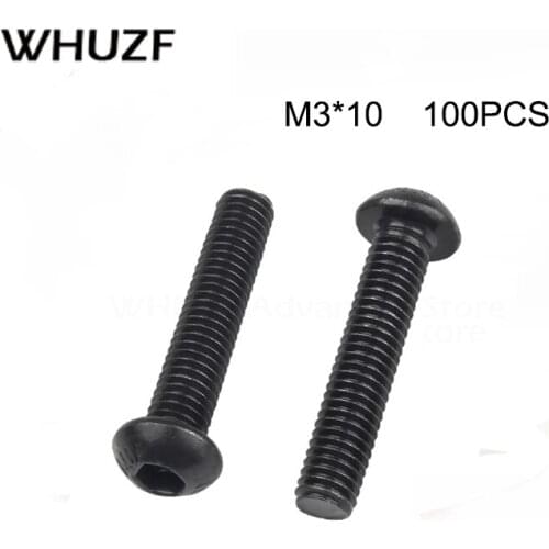 Free Shipping 100pcs M3x10 mm M3*10 mm yuan cup Half round pan head black grade 10.9 carbon Steel Hex Socket Head Cap Screw
