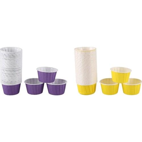 50X Paper Baking Cup Cake Cupcake Cases Liners Muffin Dessert Wedding Party Color:Purple & 50X Yellow