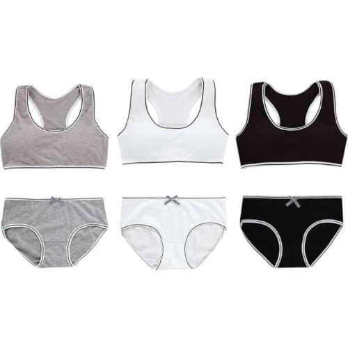 Teenager Young Girls Bra Teens Girl Underwear Puberty Student Sriped Training Bra Underwear Set