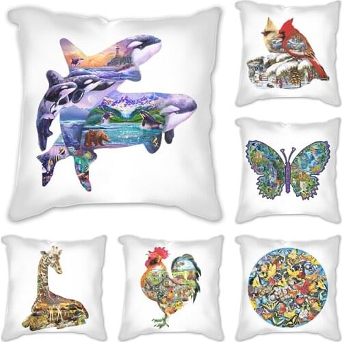 Cushion Cover Decor Turtle cat butterfly fish dolphin rabbit frog Pillowcase for Sofa Home Car Children Room Polyester 45*45 cm