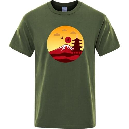 Fuji Volcano Design Japan Culture Style Print Tshirts Men Vintage Brand Tops Summer Breathable T-Shirt Loose O-Neck Mens Tshirts
