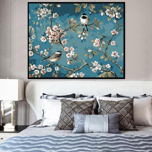 Oil Painting By Numbers " Flowers and Birds" Drawing on Canvas HandPainted Art Gift DIY Picture By Number Kits Wall Decor