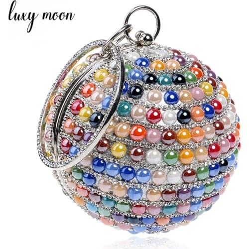 Fashion Design Round Shape Clutch Bags Crystal Beaded Evening Bag Colorful Rhinestone Women Clutches Chain Handbag Party Bag