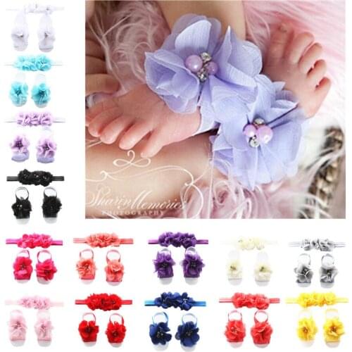 Beautiful Chiffon Flower Headband Baby Girl Flower Foot Head Sandal Set Baby&kids Head Bands Children Hair Accessorie