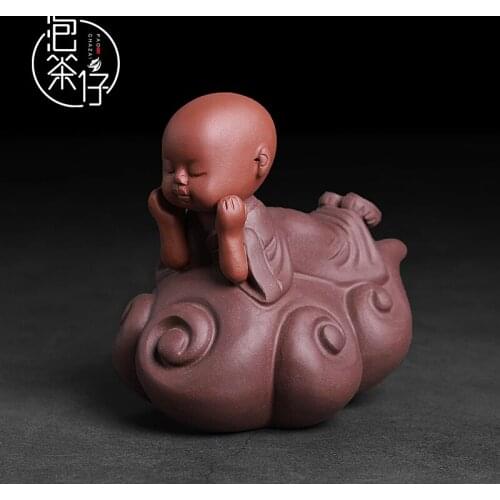 Small ornament tea play tea pet Zen personality boutique purple sand can raise little monk, little monk pure handmade