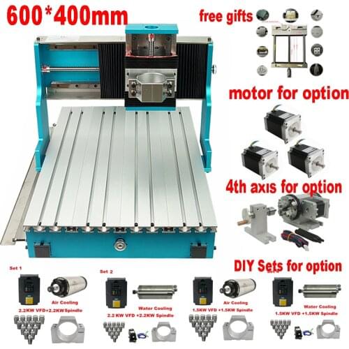 NEW 6040 CNC Router aluminium metal frame linear guideway engraving machine kit rotary axis Nema23 motor 1.5KW 2.2KW spindle VFD