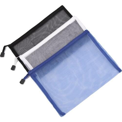 1PC Nylon Mesh Zipper Case Transparent Grid Cosmetic Storage Handbags Coin Purse Solid Color Mesh Pen Bag Home Storage Tools