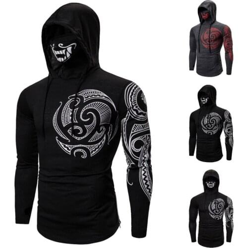 Autumn New Stretch Fitness Mens Ninja Suit Hooded Long Sleeve hoody Face Mask Run Sports Hoodies Stretch Men Sports Clothing