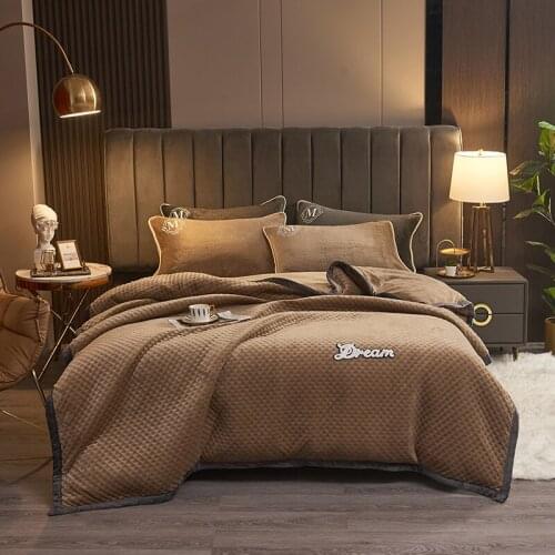 New Warm Duvet/Comforter/Quilt Cover Milk Velvet AB Side Letter Decor Solid Flannel Thicken Winter Throw Blanket Home Textile