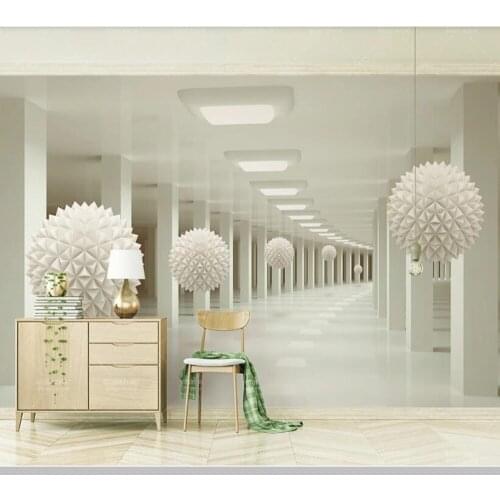 Papel de parede Abstract space corridor white sphere 3d stereo wallpaper mural,living room tv wallbedroom wall papers home decor