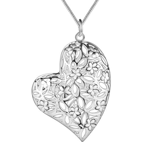 Wholesale Charm Silver Color Pendants For Women Fashion Jewelry Necklace Lady Fashion Jewelry Pendant Hollow Out Heart AN082