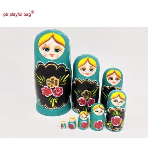 PB Playful bag Eight story green girl Russian dolls wooden toy set craft decoration creative funny couple birthday gift HG61