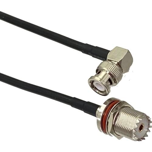 RG58 UHF SO239 Female Jack Bulkhead to BNC Male Plug Right angle RF Jumper pigtail Cable 6inch~3FT