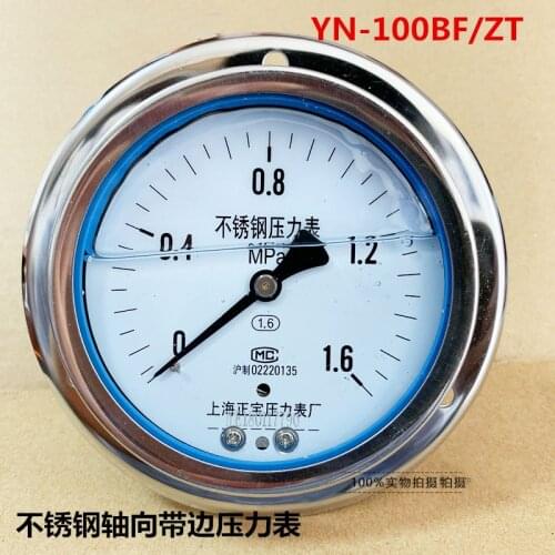 YN100BF/ZT front flange 4" 100mm movements stainless steel pressure gauge,back mount manometer ,Shock - proof oil - filled