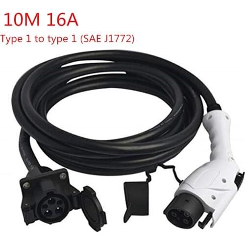 SAE J1772 Type 1 female plug to Type 1 male socket 16A with 10M black cable EV charging connectors EV charger adapter extension