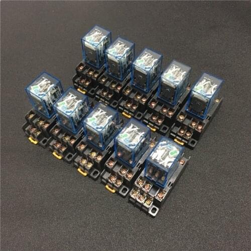 10 sets MY3NJ HH53P DC 12V 24V 110V 220V AC Coil Power Relay General Purpose Mini Relays 11 Pins 5A with PYF11A Socket Base