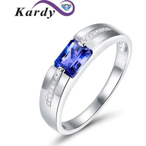 Luxury Mens Genuine Natural Tanzanite Gemstone Diamond Solid 14K White Gold Diamond Wedding Engagement Fashion Band Ring Set