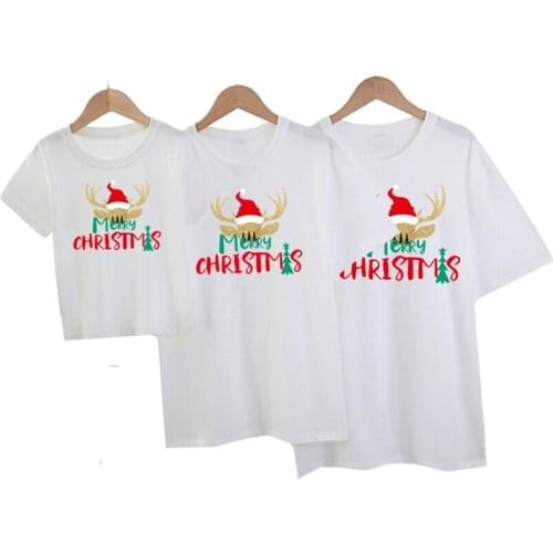 Family Matching Shirt Party Christmas Deer Print Cartoon Tops Father Mother Son Daughter Matching Clothes Family Look Shirts