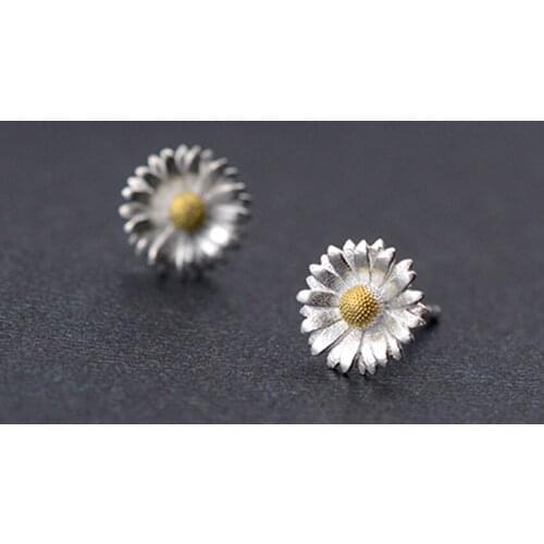 Daisies Real 925 Sterling Silver Jewelry Daisy Flower Earrings for Women Real Silver Classic Chrysanthemum Stud Earring