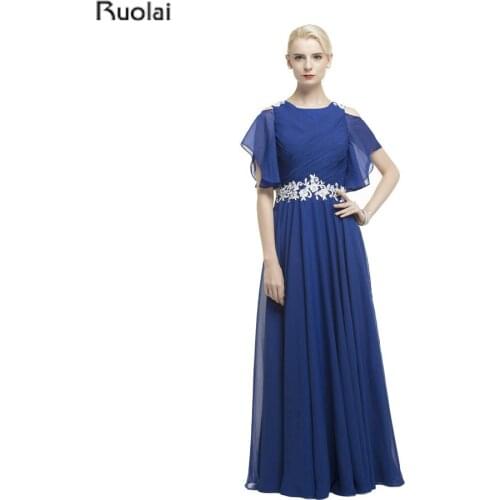 New Arrival Chiffon Cap Sleeves Floor Length Appliques Formal Mother Of The Bride Dresses For Wedding Party Custom Made