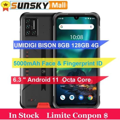 UMIDIGI BISON Rugged Phone 8GB 128GB 5000mAh Battery 48MP Camera Fingerprint ID 6.3" Android 11 Octa Core OTG NFC 4G Smartphone