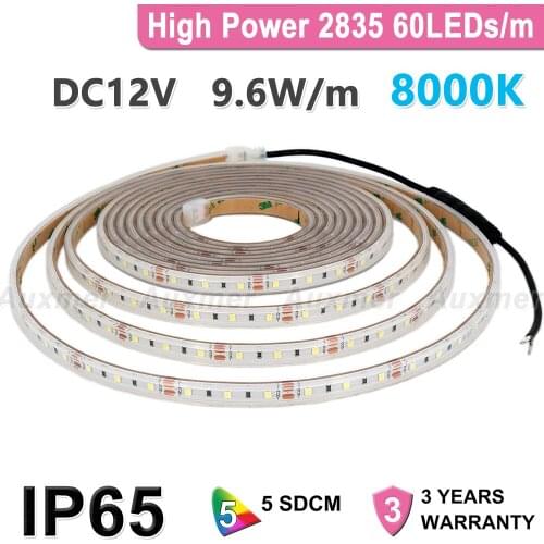 High Power 2835 60LEDs/m LED Strip,Cold White 8000K,DC12V,IP65 Silicon cased tube ,300LED/Reel,5m/Reel,Waterproof LED Strips