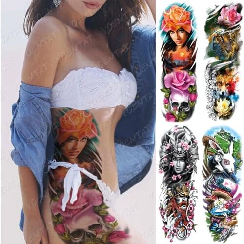 Large Arm Sleeve Tattoo Tiger Samurai Waterproof Temporary Tatto Sticker Alice In Wonderland Body Art Full Fake Tatoo Women Men