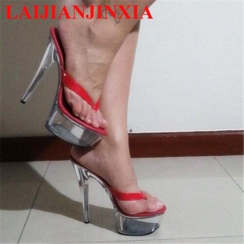 LAIJIANJINXIA Women Sexy 15cm Thin High-Heels Shoes Nightclub Party Queen Pole Dancing Shoes Slippers Lady Dance Shoes