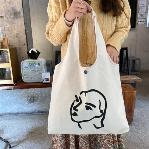 Youda Women Korea Ins Simple Portrait Vest Bags Single Shoulder Bag Large Capacity Canvas Handbag Leisure Shopping Book Bag