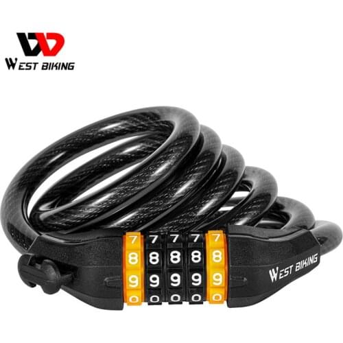 WEST BIKING Bicycle Lock Anti Theft 5 Digital Password Lock Security MTB Road Motorcycle Electric Bike Cycling Bike Cable Lock