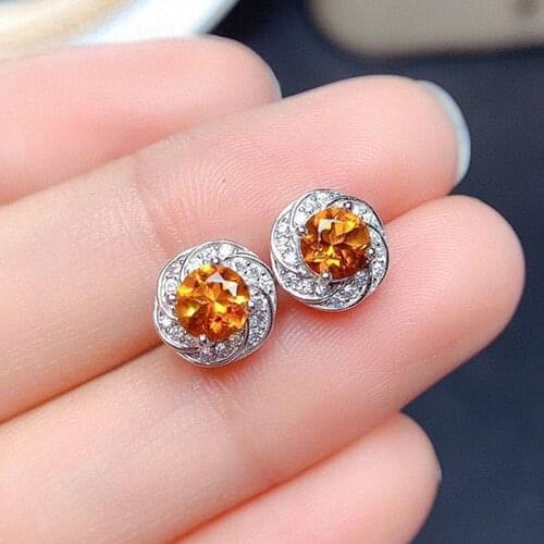 Chic Little Flower Yellow 1Carat Crystal Citrine Zircon Diamonds Gemstones Stud Earrings for Women White Rose Gold Color Jewelry