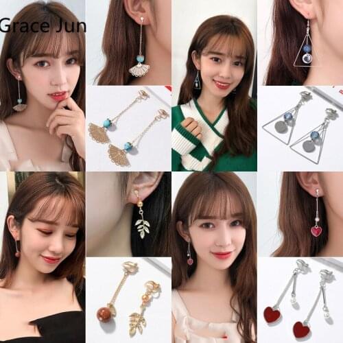 GRACE JUN Womens Clip on Earrings Fashion Party Wedding Korea Style Clip Earrings Non Piercing Charm Student Earrings Brincos