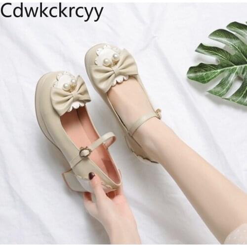 Spring and fall The New fashion Round head Thick heel Womens shoes Beige Pink black sweet Bow High heel Single shoes size 34-46