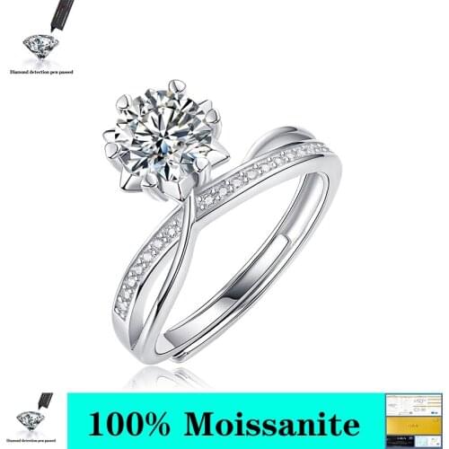 100% 925 sterling silver 1ct VVS1 D color moissanite wedding anniversary womens moissanite ring adjustable ring