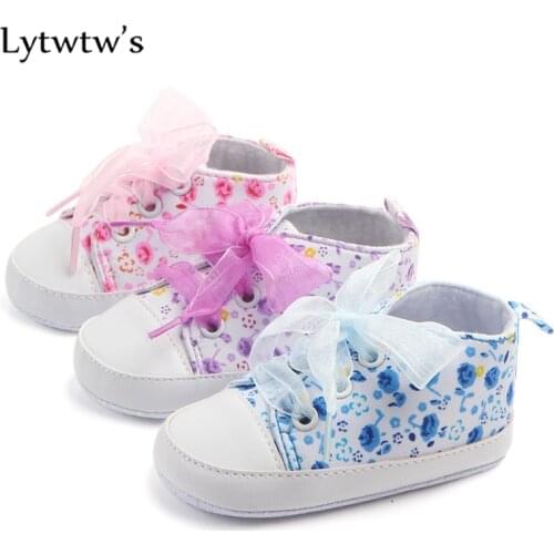 1 Pair Lytwtws Baby Shoes Prewalker Toddlers Moccasins First Walkers Newborn Girls Footwear Infant Sneakers Print Princess Lace