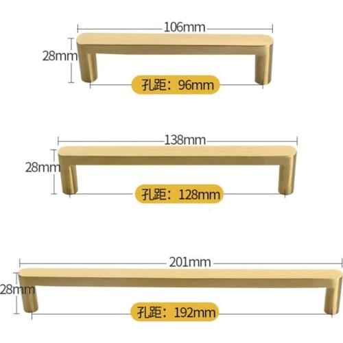 1Pc 100mm-200mm Brass Cabinet Handles INS Style Gold Kitchen Cupboard Pulls Drawer Knobs Solid Furniture Handle Hardware