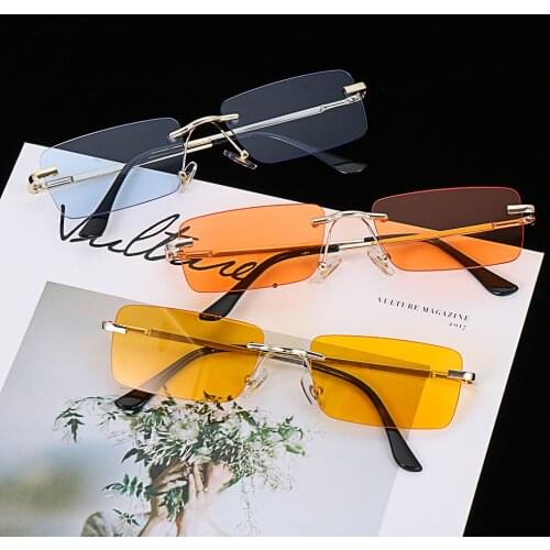 1PC Vintage Gradient Colors UV400 Rectangle Rimless Women Sunglasses Luxury Design Eyeglasses Retro Sun Glasses Outdoor Eyewear
