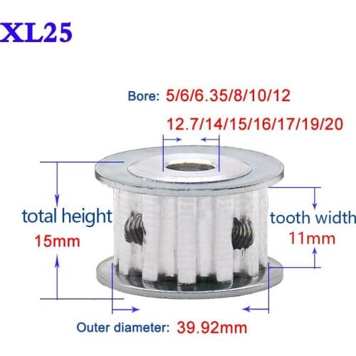 1Pcs XL 25 Teeth Synchronous Wheel Width 11mm Timing Belt Pulley Transmission Wheel Bore 5-20mm Keyway Hole