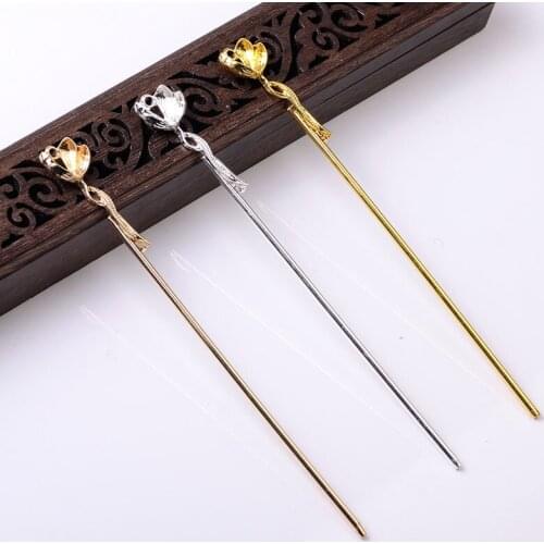 10 PCS Fashion Metal Alloy Hair Sticks Base KC Gold/Gold/Silver Color Flowers Hair Sticks Setting For Jewelry Making