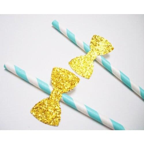 2019 Custom Gold Glitter Bow paper Straws wedding Bridal Baby Shower birthday party Drink Stirrers / Decorative Straws