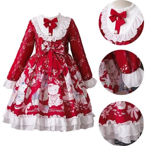 2021 Toddler Kid Girl Long Sleeve Lace Cartoon Print Gown Party Kawaii Princess Dress Cosplay Clothes Платья Для Девочек Robe