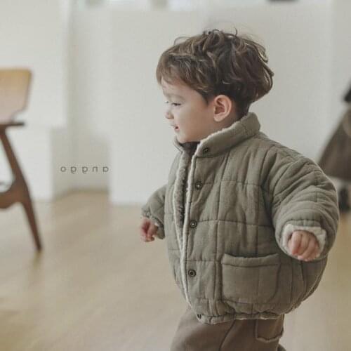 2021 winter infant coat Plush thickened cotton jacket simple high collar bread suit for male baby