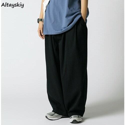 Pants Women Trendy Solid Loose Harajuku Preppy Style Student Couples Summer All-match Drawstring High Waist Fashion Wide Leg Ins