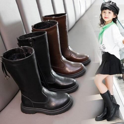 Children Boots for Winter Velet Fur Warm Snow Boots Girl Mid Calf Martin Boots Shoes 2021 Winter New Child Shoes Black Snowboots