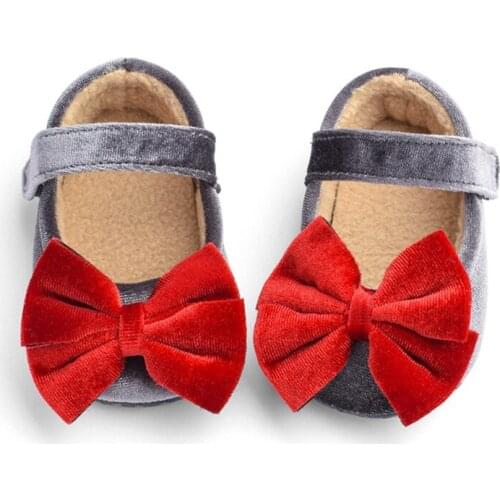 Baby Girl Shoes Velvet Bow Princess Shoes Crib Shoes Newborn Soft Sole Toddler Shoes First Walkers 0-18M