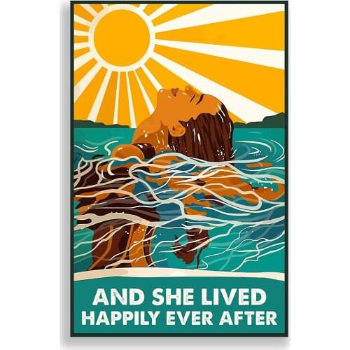 Eeypy and She Lived Happily Ever After Swimming Girl Love Swimming Wall Art Summer Time Home Decor Metal Plate Plaque Iron