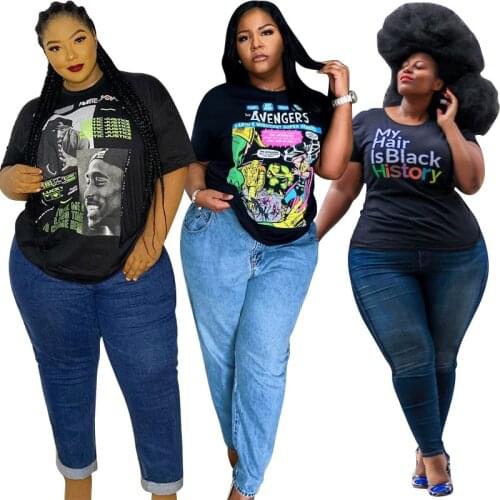 4XL 5XL Plus Size Tops Tunic Letter Print Loose Fashion Casual T-shirt Large Womens Top Black Tee Shirt Femme Clothing 2021