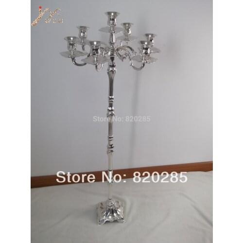 IMUWEN Tallest candelabra for weddings, 105cm height 7-arms candle holder, silver plate finish candle stick