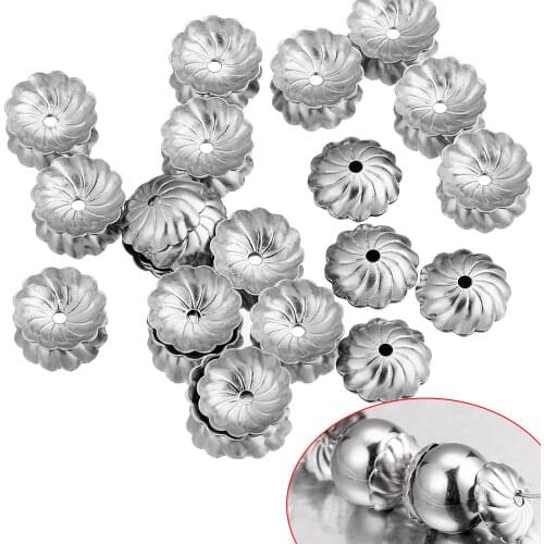 50pcs/lot Stainless Steel Silver Color Flower Bead End Caps for DIY Jewelry Findings Making Supplies Accessories Needlework